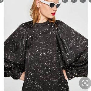 Zara Woman Astrology Zodiac Pearl Button Blouse SMALL